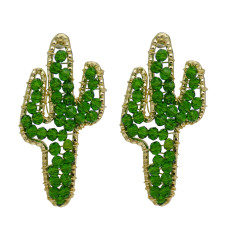 E-5830 Fashion Cute Crystal  Green Acrylic Cactus Shape Drop Earrings for Women Girl Summer Party Jewelry Gift