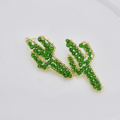 E-5830 Fashion Cute Crystal  Green Acrylic Cactus Shape Drop Earrings for Women Girl Summer Party Jewelry Gift