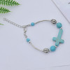 B-1045 Geometry Style Green Beads Adjustable Chain Bracelet for Woman