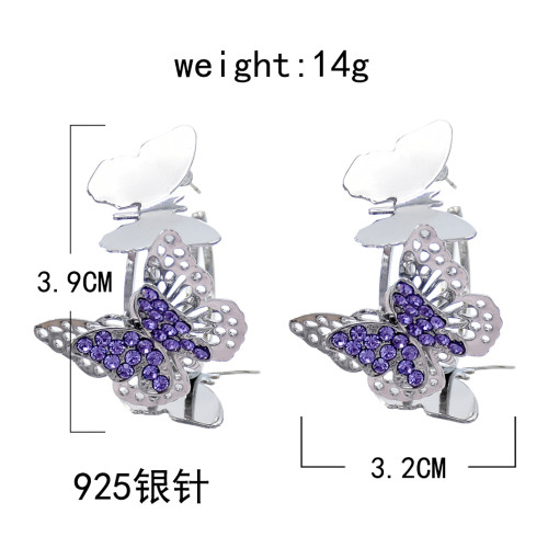 E-5831 Gold/Silver Multilevel Three-dimensional Butterfly Crystal Earrings Women Gift Jewelry