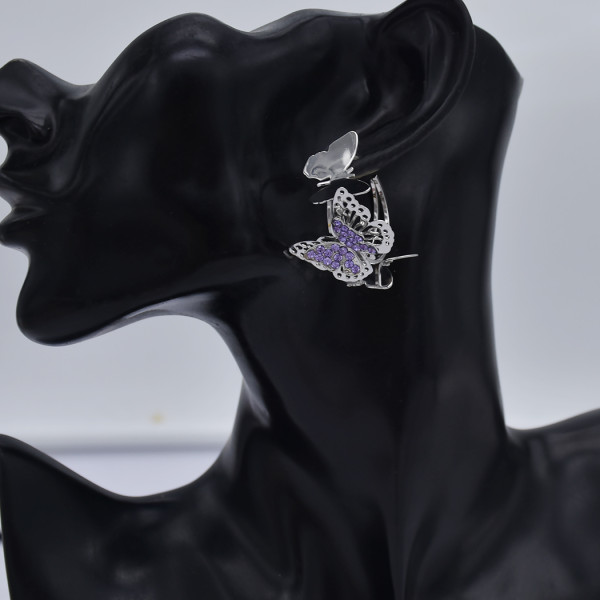 E-5831 Gold/Silver Multilevel Three-dimensional Butterfly Crystal Earrings Women Gift Jewelry