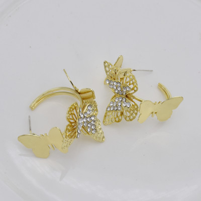 E-5831 Gold/Silver Multilevel Three-dimensional Butterfly Crystal Earrings Women Gift Jewelry
