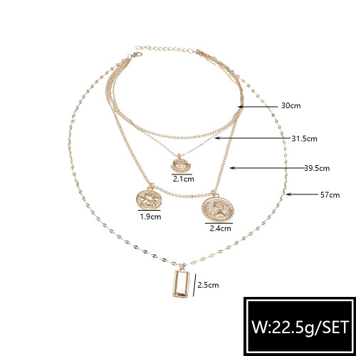 N-7384 Multilayers Gold Chain Figure Coin Pendant Necklaces & Pendant Bohemian Jewelry Gift