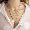 N-7385 Multilayers Gold Chain cross rose flower coin Pendant Necklaces & Pendant Bohemian Jewelry Gift
