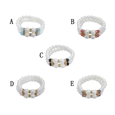 B-1048 Elegant Double Layer White Pearl Color Crystal Lady Diamond Bracelet Bracelet Jewelry Gift