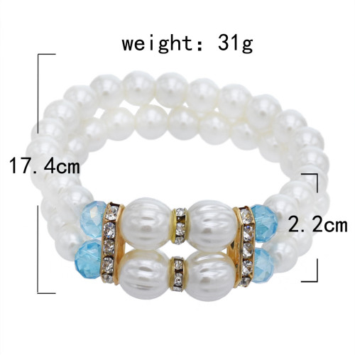 B-1048 Elegant Double Layer White Pearl Color Crystal Lady Diamond Bracelet Bracelet Jewelry Gift