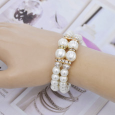 B-1048 Elegant Double Layer White Pearl Color Crystal Lady Diamond Bracelet Bracelet Jewelry Gift