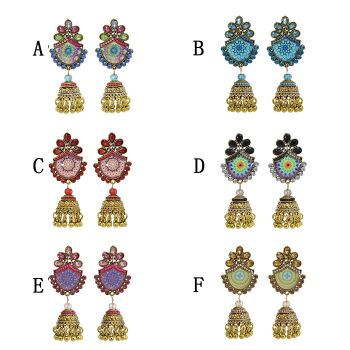 E-5838 Indian Multicolor Crystal  Beads Bell Tassel Jhumka Earrings for Women