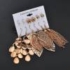 E-5839 6Pairs/Set Bohemian Gold Metal Pearl Round Ball Leaf Drop Earrings for Women Beach Party Jewelry Gift