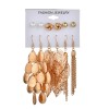 E-5839 6Pairs/Set Bohemian Gold Metal Pearl Round Ball Leaf Drop Earrings for Women Beach Party Jewelry Gift