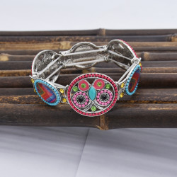 B-1049 Fashion Retro Style Colorful Rhinestone Butterfly pattern Flower Shaped Elastic Bracelet Jewelry