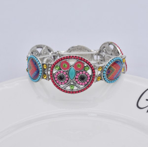 B-1049 Fashion Retro Style Colorful Rhinestone Butterfly pattern Flower Shaped  Elastic Bracelet Jewelry