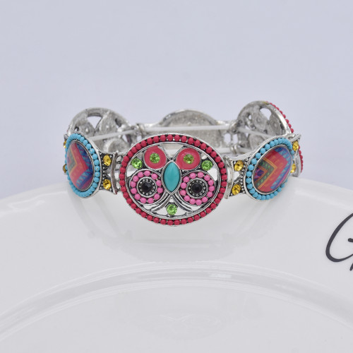 B-1049 Fashion Retro Style Colorful Rhinestone Butterfly pattern Flower Shaped  Elastic Bracelet Jewelry