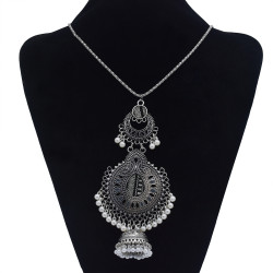 N-7388 Bohemian gold vintage white pearl tassel sun flower bell pendant color necklace women jewelry