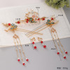F-0775 Hanfu headdress female ancient style tassel step shake golden butterfly hairpin bride show Wo clothing crystal hair comb hair accessories set