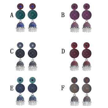 E-5844 6 Color Jhumki Silver with Multicolor Enamel  Beads Bell Tassel Jhumka Earrings for Women