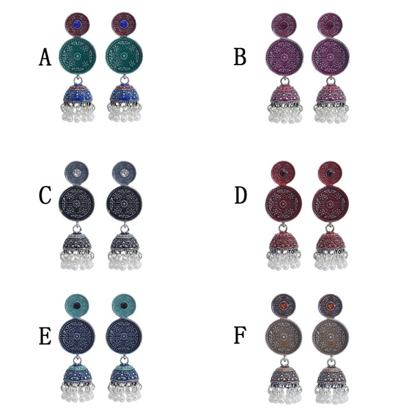 E-5844 6 Color Jhumki Silver with Multicolor Enamel  Beads Bell Tassel Jhumka Earrings for Women