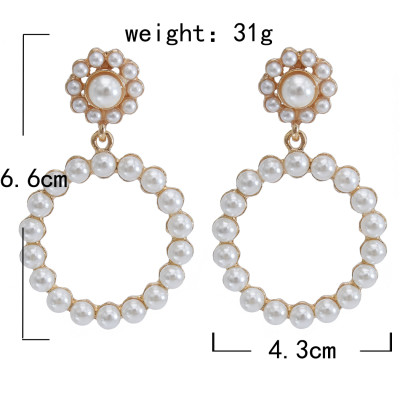 E-5843 Fashion Geometric Exaggerated Circle Diamond Pearl Flowers Earrings