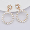 E-5843 Fashion Geometric Exaggerated Circle Diamond Pearl Flowers Earrings