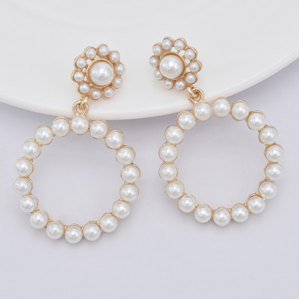 E-5843 Fashion Geometric Exaggerated Circle Diamond Pearl Flowers Earrings