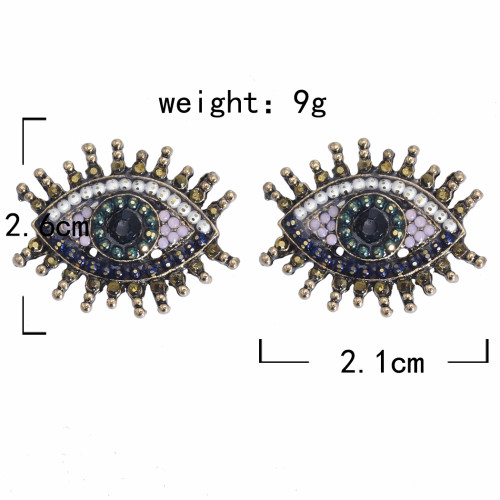 E-5851 Vintage gold long eyelashes crystal color stone eyes earrings party jewelry earrings