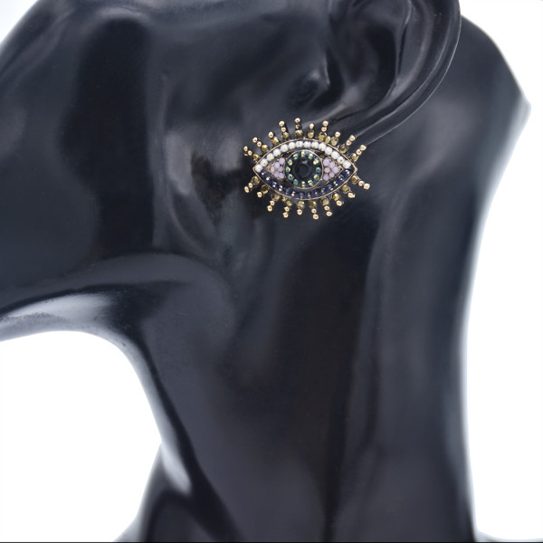 E-5851 Vintage gold long eyelashes crystal color stone eyes earrings party jewelry earrings