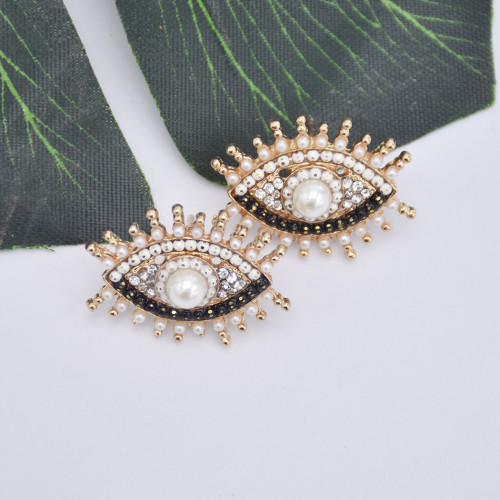 E-5851 Vintage gold long eyelashes crystal color stone eyes earrings party jewelry earrings