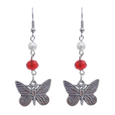 E-5852 Vintage Silver Metal Acrylic Beads Butterfly Drop Earrings for Women Wedding Party Jewelry Gift