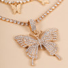 N-7392 Fashion 2pcs/set BlingBling Rhinestone Multi-Layer Butterfly Pendant Choker Necklace