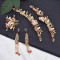 F-0781 Golden Pearl Rhinestone Butterfly Hair Ornament Headdress Earring Set