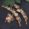 F-0781 Golden Pearl Rhinestone Butterfly Hair Ornament Headdress Earring Set