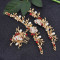 F-0781 Golden Pearl Rhinestone Butterfly Hair Ornament Headdress Earring Set