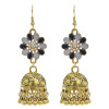 E-5865 Vintage Ethnic Style Tassel Bell Beads with Enamel Flower-shaped  Jhumka Earrings for Women