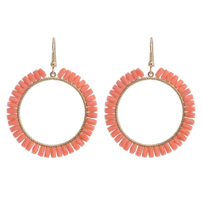 E-5872 4 Colors Bohemian style Acrylic Beads Round Circle Drop Dangle Earrings for Women Party Jewelry Gift