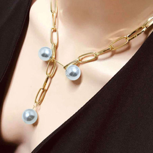N-7398 Chain Style Exaggerated Pearl Sexy Necklace Party Jewelry