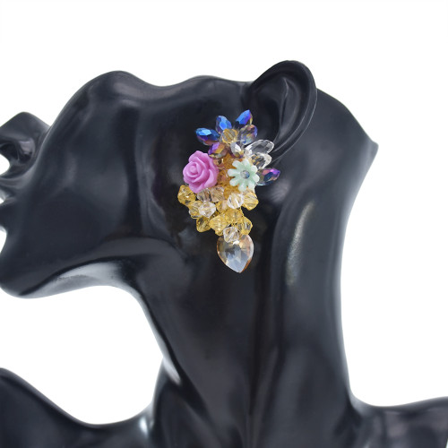 E-5875 Fashion Hand-woven Acrylic Crystal Flower Tassel Earrings
