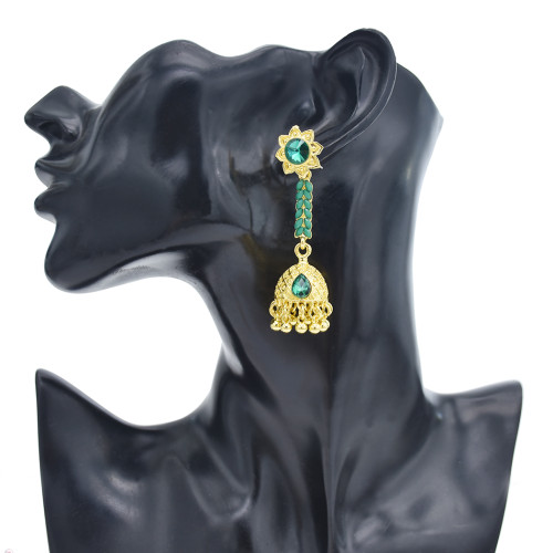 E-5876 Classic Golden Flower Diamond Pendant Bell Tassel Earring Party Gift Women Jewelry