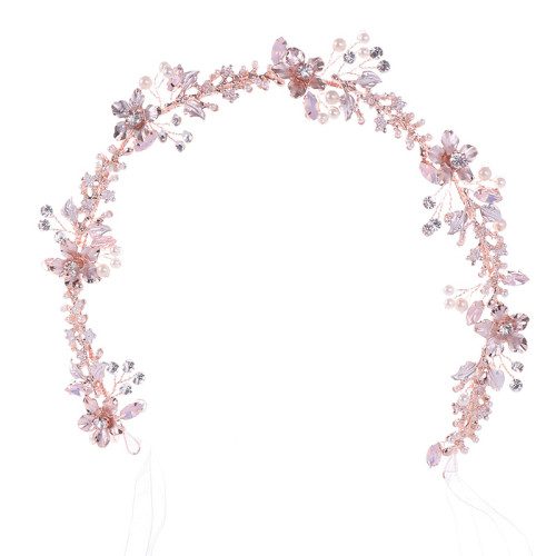 F-0783 Elegant Rose Gold Flower Crystal Pearl Headbands Bridal Party Wedding Hair Accessories