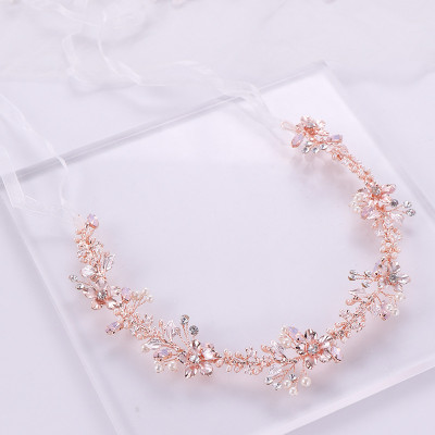 F-0783 Elegant Rose Gold Flower Crystal Pearl Headbands Bridal Party Wedding Hair Accessories