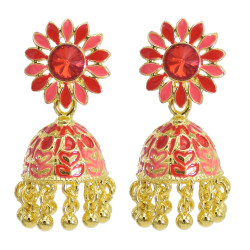 E-5880 Indian Jhumka Earrings for Women Gold Metal Sunflower Crystal Bells Tassel Earring Party Jewelry Gift