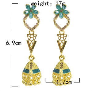 E-5881 Vintage Jhumka Earrings for Women Gold Metal flower Crystal Bells bead Tassel Earring Party Afghan indian Jewelry Gift