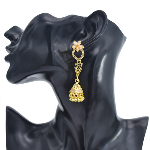 E-5881 Vintage Jhumka Earrings for Women Gold Metal flower Crystal Bells bead Tassel Earring Party Afghan indian Jewelry Gift