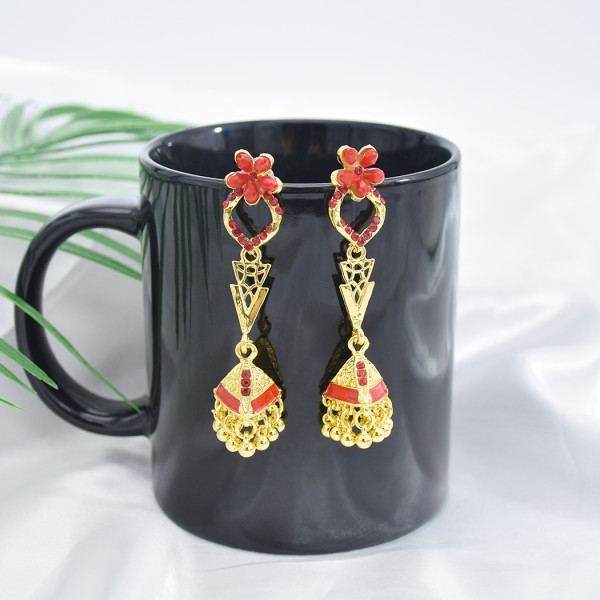 E-5881 Vintage Jhumka Earrings for Women Gold Metal flower Crystal Bells bead Tassel Earring Party Afghan indian Jewelry Gift