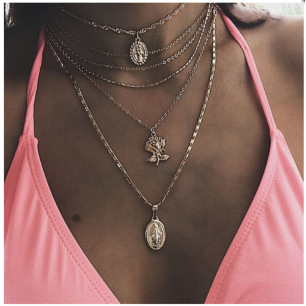 N-7400 Multilayer Gold Chain Coin Pendant Necklaces