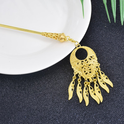 F-0784 Antique Vintage China Ethnic Hair Sticks Carved Flower Pendant Tassel For Women Unique Jewelry Hair Accessories
