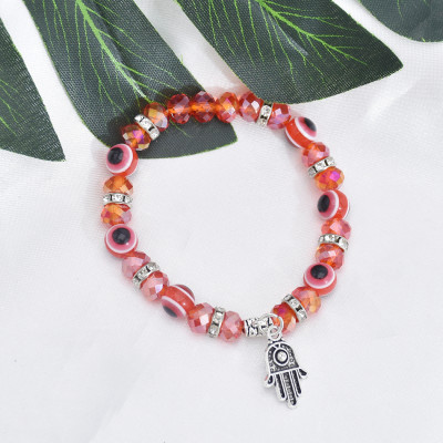 B-1020 Eye Style Beaded with Lucky Hand Pendant Charms Bracelet for Women Vacation Jewelry