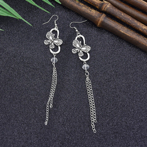 E-5852 Vintage Silver Metal Acrylic Beads Butterfly Drop Earrings for Women Wedding Party Jewelry Gift