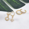 E-5885  4Pcs/Set Bohemian Style Gold Alloy Rhinestone Moon Star Stud Earrings for Women Party Jewelry
