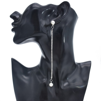 E-5888 New Long Crystal Tassel Pearl Dangle Earrings for Women Wedding Drop Earrings with hairpin Fashion Jewelry Gifts