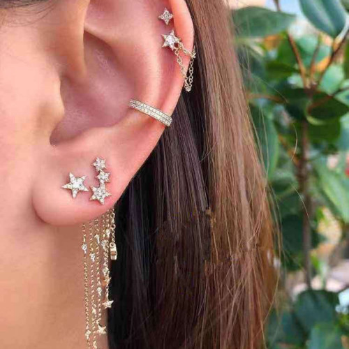 E-5887  5Pcs/Set Bohemian Style Gold Alloy Rhinestone Moon Star tassel Stud Earrings for Women Party Jewelry